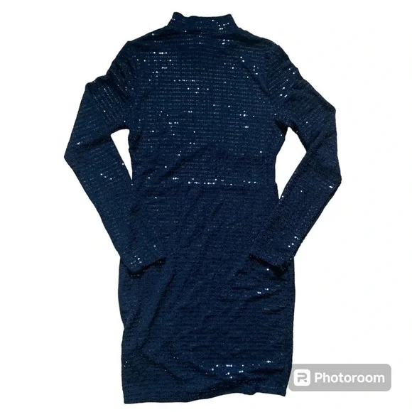 Fashion Nova Mini Dress Black Sequin Long Sleeves Women Size Large New With Tag - Picture 2 of 5